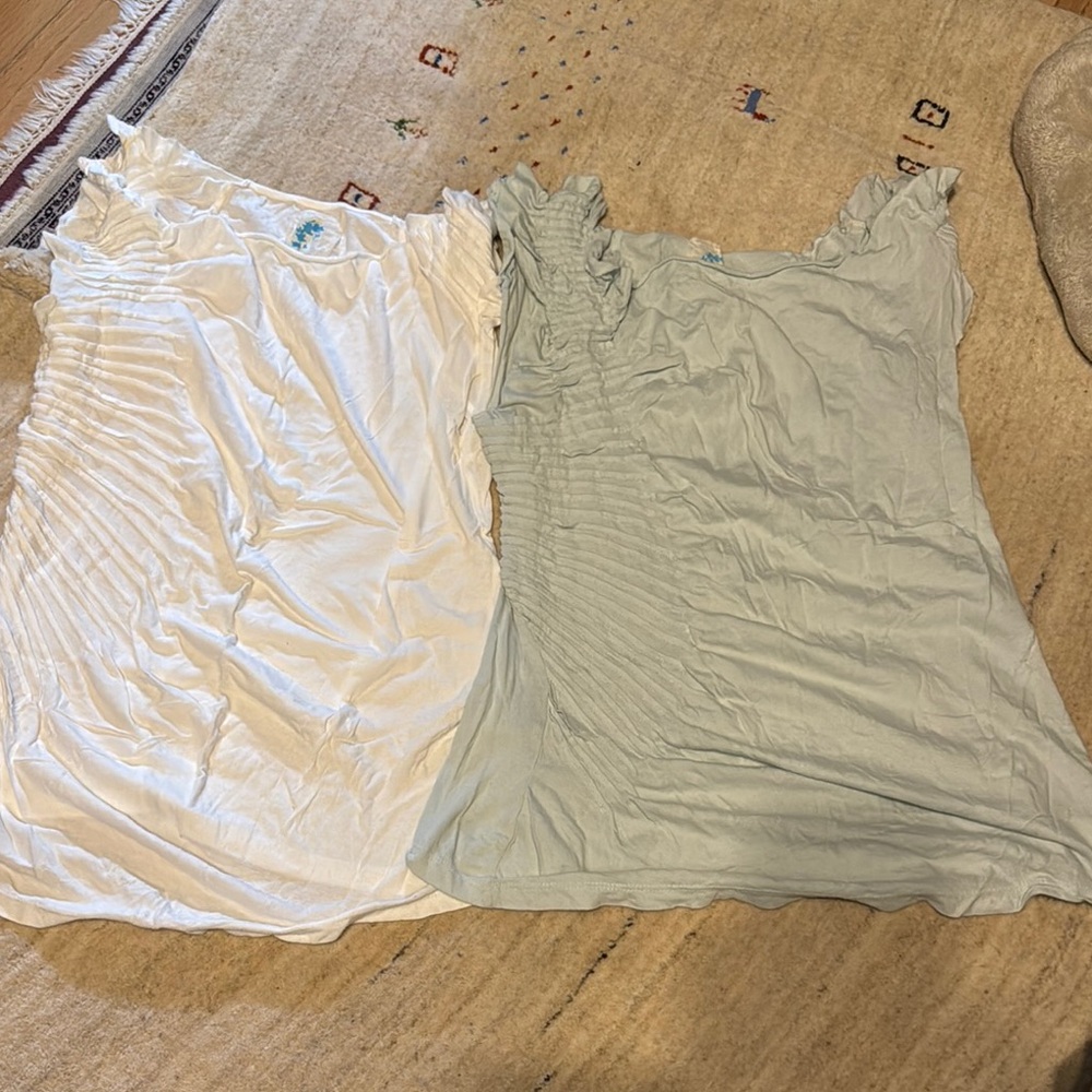 Set of 2 baby blue and white Ruffle Sleeve Top anthropologie xl tunic